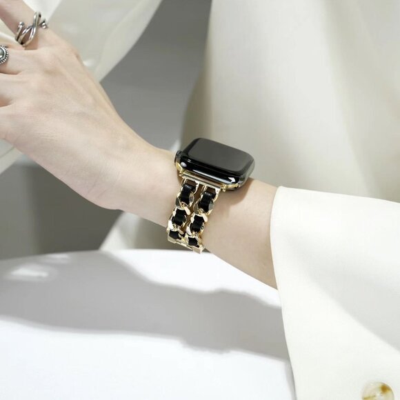 Stylish Adjustable Strap Chain Stainless Band For Apple Watch - Gold - Picture 3 of 7